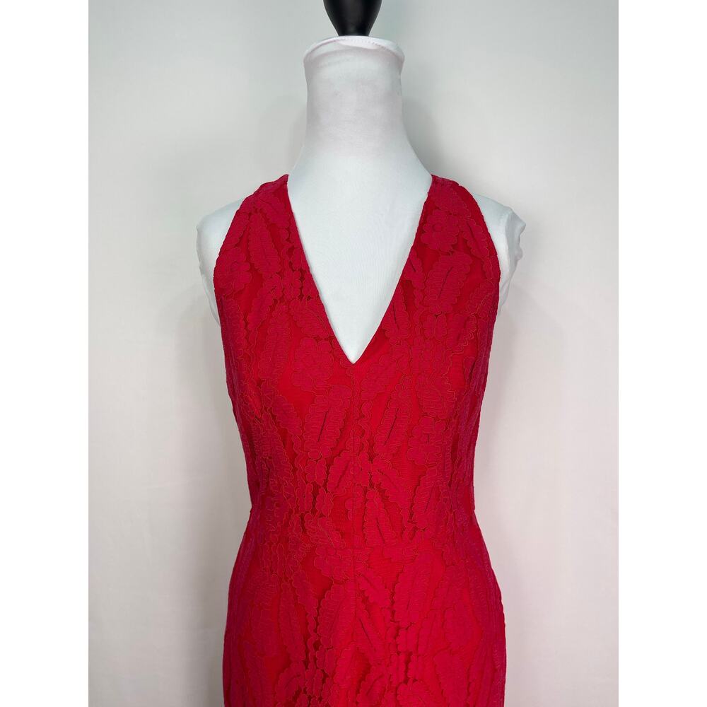 Maggy London Red Lace Sleeveless V Neck Cocktail Dress Size 2 Midi - Picture 3 of 11